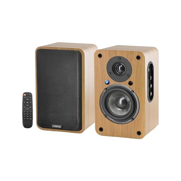 LONPOO Bookshelf Speakers,100W Powered Speakers with Inside Amplifier Bluetooth Bookshelf Speaker System Optical/Coaxial/HDMI/USB/AUX Input for TV and PC (Log)