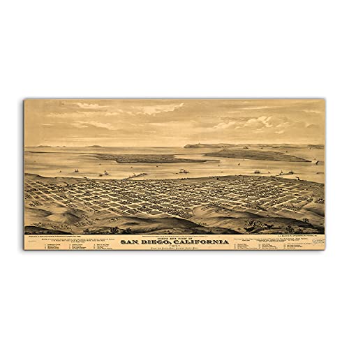 Art sur verre trempé 120x60cm au design raffiné de plan vintage de San Diego