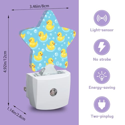 Image of Cute Rubber Ducks Decorative Nightlight Plug in Wall,Bubbles Star Shaped Night Light with Built in Sensor for Home Decor,Kitchen Hallway Stairs Desk Lamp