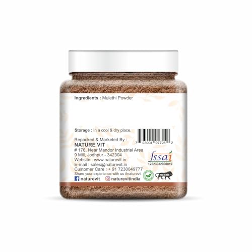 Image of NatureVit Mulethi Powder, 250g | Edible Licorice Powder for Skin Brightening, Hair Care & Digestion | Natural & Preservative-Free | Yashtimadhu