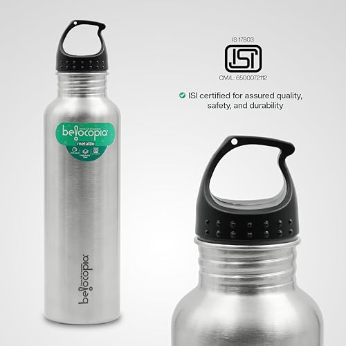 Image of Belocopia Metallio ClipSip Stainless Steel Water Bottle 700ml | Sports & Fridge Bottle | Lightweight, BPA Free | Clip Cap, Leak-Resistant | For Home, Office, Gym & Travel