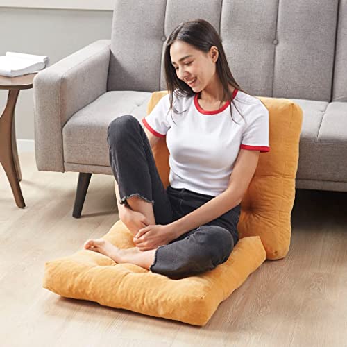 Meditation Floor Pillow Set Of 2, Square Large Pillows Seating For Adults, Tufted Corduroy Floor Cushion For Balcony Outdoor Tatami Living Room, Orange Yellow, 22X22 Inch #TOP2