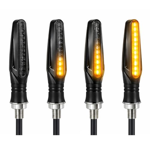 SuriNexCentrics LED Motorcycle Indicators 4 Pack 12V Amber Sequential Flowing Turn Signal Lights Flexible Rubber Motorbike Indicators for Scooter ATV Dirt Bike & Motorcycle Replacement
