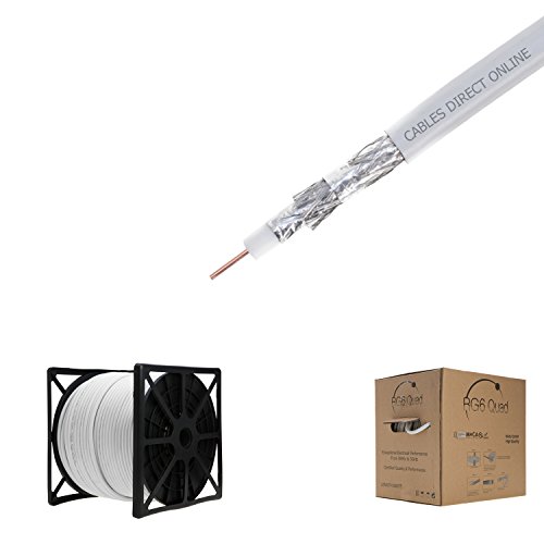 Up To 50% OFF Cables Direct Online 1000FT White RG6 Quad Shielded Coax Cable Satellite TV Coaxial Wire, 18 AWG Copper Clad Steel Conductor, Foam PE Core, 60% Aluminum Braid, PVC Jacket, Reel in Box