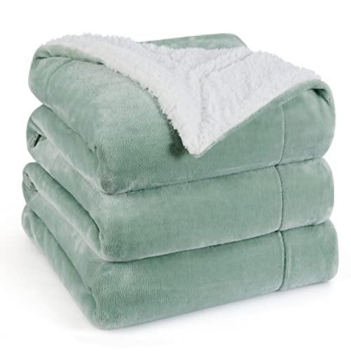 Image of Bedsure GentleSoft Sherpa Fleece Blankets King Size for Bed, Non-Heated, Thick and Warm Throw for Women and Men, Soft Fuzzy Plush King Blanket for Spring, Sage Green, 108x90 Inches