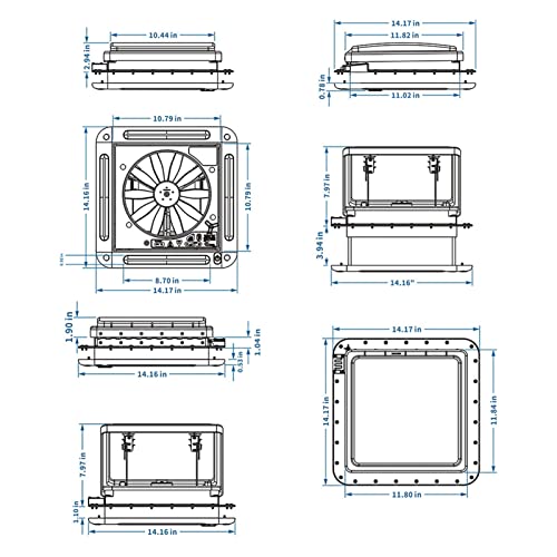 Ventilador de Techo para RV Ventilación de Techo, Ventilador de Escape Reversible para Caravana, Ventilador de Ventilación de Aire de Bajo Ruido para RV con Tapa Semitransparente de 14" y LED miniatura 2