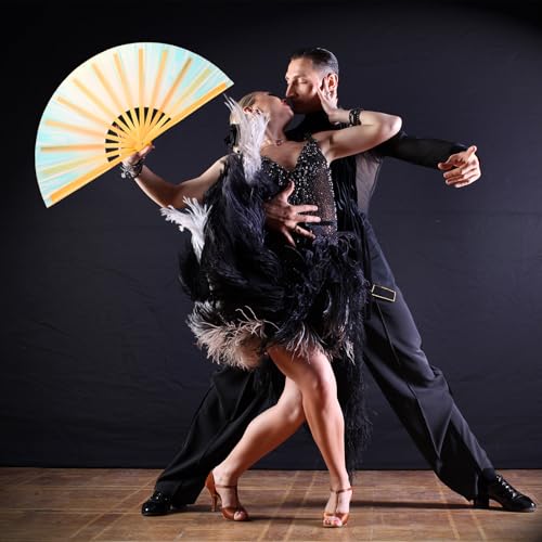 Image of Maitys Large Rave Fan Folding Handheld Fans 13'' Clap Fans for Line Dancing Clack Fan Holographic Festival Accessory for Martial Art Gift Performance, Includes 2 Pouch