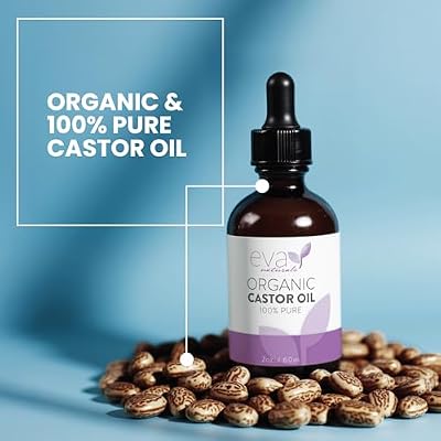Eva Naturals 100% Pure Castor Oil Cold Pressed for Eyelash, Eyebrow, Hair & Lash Growth, Thicker Brow & Face Serum Drops for Wrinkles, Hydrating & Nourishing Oil for Skin, Lashes & Brows, 2oz