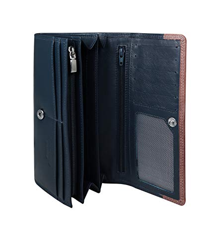 Image of Calfnero Women's Genuine Leather Wallet-Long Purse Wallet with Multiple Card Slots, Zip Pocket and Note Compartment (Blue)