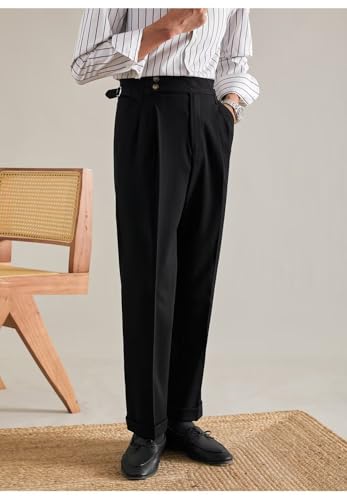 Mens Pants Slim Fit Stretch Dress Pants Pleated Flat Front Casual Business Trousers4