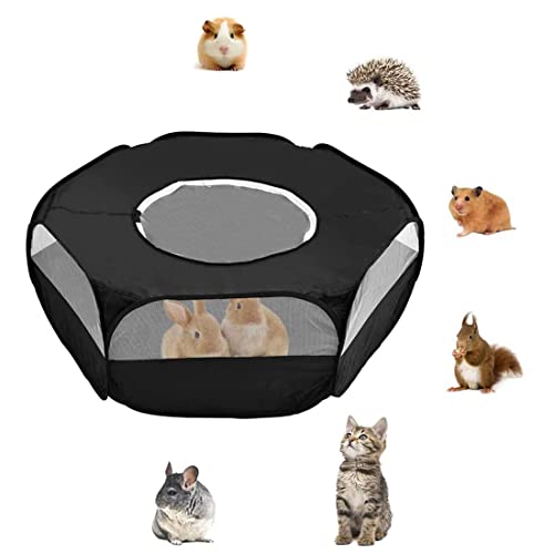 QQWW Tienda Mascotas Animales Pequeños, Tienda Campaña Plegable Mascotas, Tienda Mascotas Transpirable, Corralito Animales Pequeños, para Conejillos de Indias, Hámster, Chinchillas, Erizos, Negro Cover