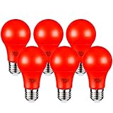 TORCHSTAR Red LED A19 Colored Light Bulb, E26 Medium Base, Dwelling Environment & Melatonin Friendly, 7W (50W Equiv.), 3 Years Warranty, 20,000hrs, Non-Dimmable, Pack of 6