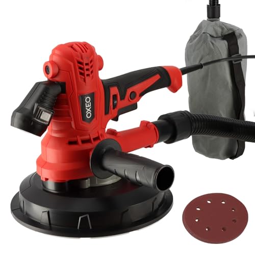 Ponceuse circulaire murale 900W - Mur et Plafond - 6 disques abrasifs 180mm - 5 vitesses - Eclairage LED - Sac de poussières