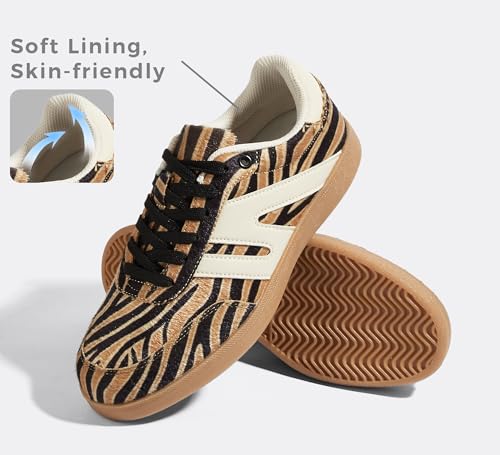 Image of LUCKY STEP Women Classic Retro Gum Sole Fashion Sneakers Casual Tennis Skate Shoe Genuine Leather Walking Footwear Anti Slip Trainers