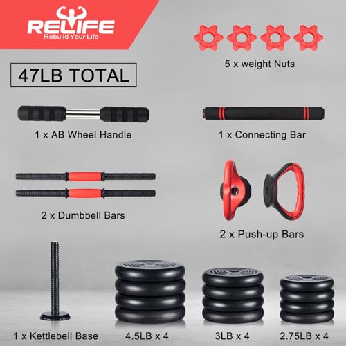 RELIFE-REBUILD-YOUR-LIFE-Adjustable-Dumbbells-Set-6-in-1-Weight-Set-Dumbbell-Barbell-Kettlebells-Push-up-Push-up-Stand-and-Ab-roller-for-Workout-Home-Fitness-Equipment