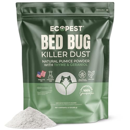 Bed Bug Killer Dust 1 lb. | Natural Pumice Powder with Powerful Essential Oils for Indoor Treatment of Bed Bugs | Kills Bed Bugs and Eggs by Contact | Low-Odor and Non-Staining Pest Control Powder