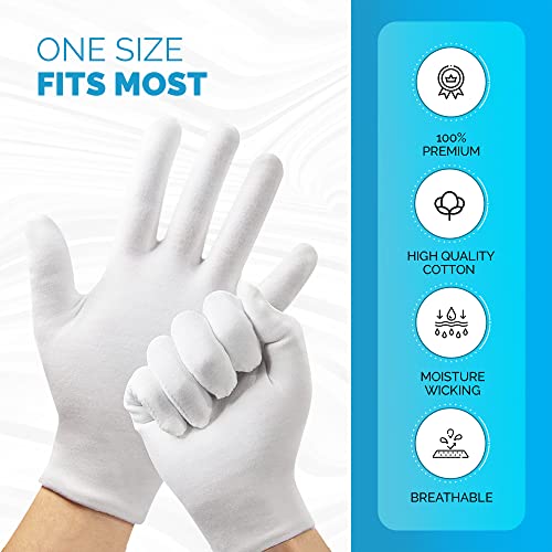 Home Solutions™ | 8 Pairs | 100% White Cotton Gloves For Eczema With Wash Bag, Moisturizing Gloves For Dry Hands, Cotton Gloves For Sleeping, Spa Gloves, Lotion Gloves Overnight For Women & Men #TOP4