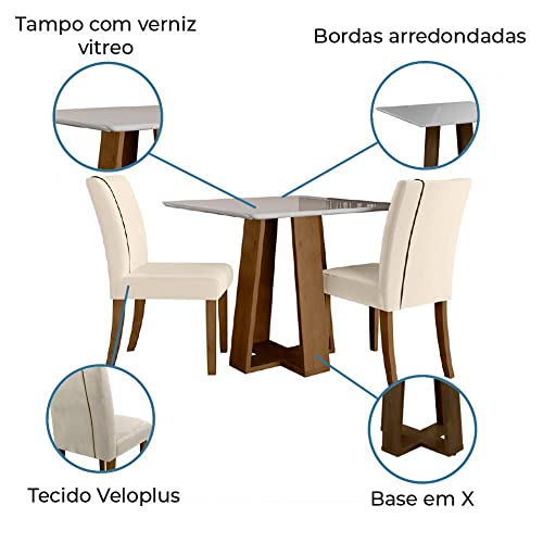 Conjunto de Mesa Sala de Jantar Atenas com 2 Cadeiras Carvalho/off White/bege 0,90m Quadrada Dobuê