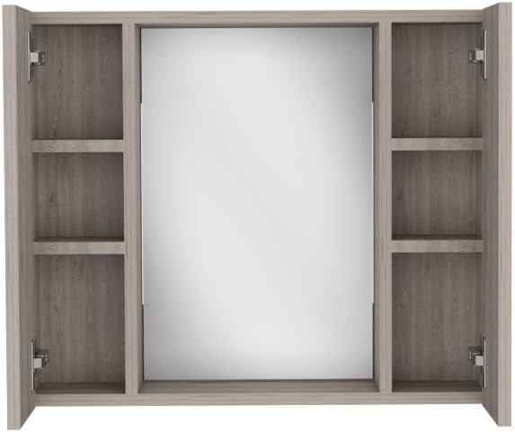 LIFE SKY Wall Mounted Bathroom Mirror Cabinet: Modern Wood Design with Double Doors & Storage Shelf - Space Saving Solution for Small Apartments & Minimalist Lifestyle
