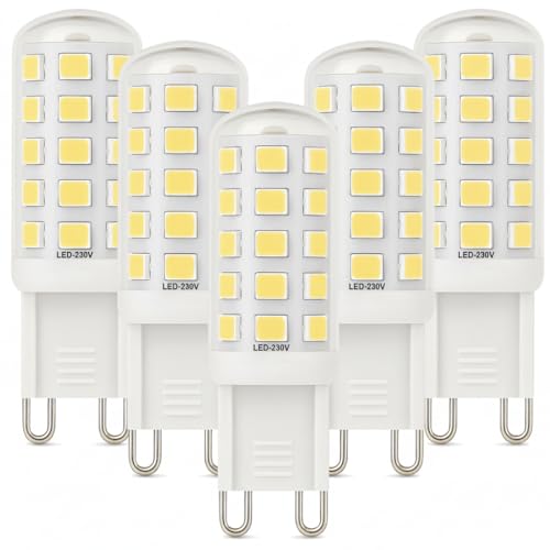 Bombillas LED G9, 3 W, blanco neutro, 580 lm, equivalentes a 40 W, 60 W, bombillas LED G9, bombillas LED Gu9 para iluminación del hogar y decoración, 5 unidades