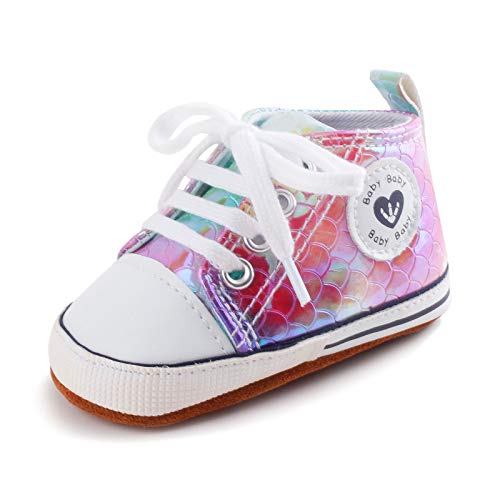 Delebao Baby Boys Girls Non-Slip First Walking Shoes Fashion Breathable Hook Loop Sneakers Soft Canvas Denim Infant Shoes (3-6 Months)