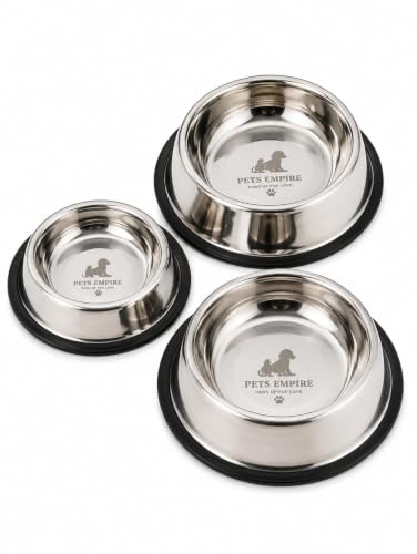Image of Pets Empire Dog & Cat Bowls Stainless Steel, Pack of 3, Anti-Skid Feeding Bowls for Food & Water, Heavy Duty Metal Pet Bowl, Rust Proof, Dishwasher Safe for Puppies, Cats & Dogs (3, (200 +400+700 ML))