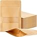 Leelosp 300 Pcs Kraft Bags with Window 4 x 6 Inch Kraft Stand up Reusable Pouches Food Storage Paper Bags Heat Sealable Zipper Sealing Pouches Bulk for Bakery Snack Home or Packaging Business(Brown)
