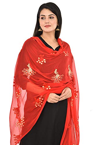 Image of YOUTHQUAKE Heavy Embroidered Work Chiffon Dupatta for Womens & Girls With Fancy Lace