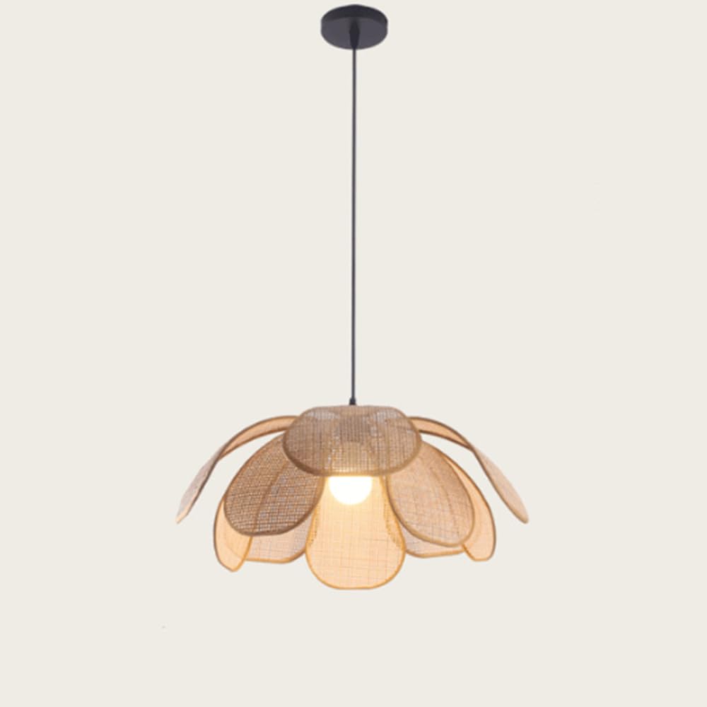 YNAHZAOK Handwoven Rattan Pendant Light Multi-Petal Hollow Wicker Hanging Lamp for Restaurant Tea House Cafe Homestay Dining Area with Adjustable Suspension Line Wabi Sabi Oriental Pendant Lighting