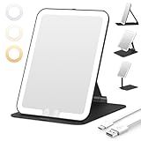 Auxmir 鏡 卓上 女優ミラー 折立鏡 LEDライト付き ３光色 折り畳み式 明るさ無段階調光 ホ一ルセンサー付き 卓上ミラー USB充電式 角度調整可能 1500mAh大容量バッテリー 消し忘れ防止機能 収納便利 旅行用 持ち運びに便利 卓上鏡 折りたたみミラー メイク鏡 化粧鏡 コンパクト ブラック