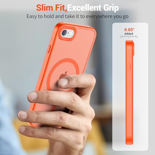 Image of SUPFINE Magnetic for iPhone SE Case 2022 (3rd) /2020 (2nd),iPhone 8 Case(Compatible with MagSafe)(Military Grade Drop Protection) Slim Translucent Matte Phone Case,Orange