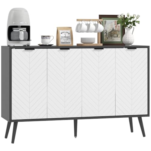 HOMCOM Aparador de 4 Puertas Patas Madera 120x35x77,4 cm Blanco y Negro