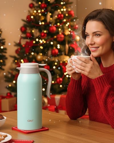 Image of GiNT 51 Oz Stainless Steel Thermal Coffee Carafe, Double Walled Vacuum Insulated Flask, 12 Hour Heat Retention, 1.5 Liter Tea, Water, and Coffee Dispenser (Upgraded version Blue)