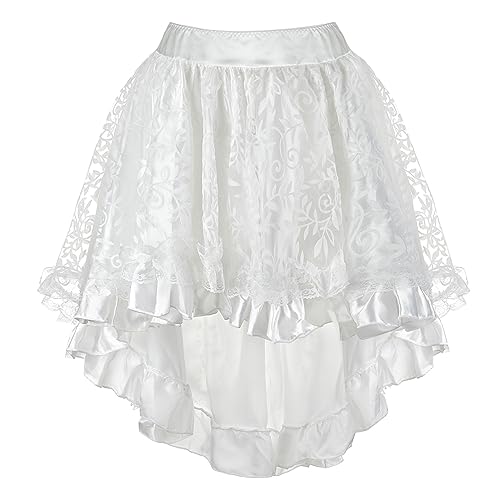 Grebrafan Steampunk Rock Damen Übergrößen Spitze Asymmetrische Tüll Tutu (EUR(36-38) L, Weiß)