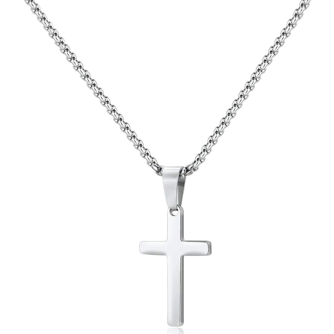 VYZUTR Collar Cruz Hombre Cruz Cadena Acero Inoxidable Plateada Colgante Cruz Collar Mujer 60cm