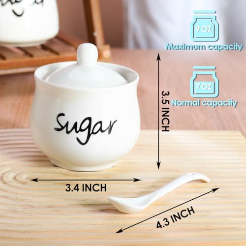 Sugar Bowl Porcelain with Lid and Spoon,7 OZ Ceramic Salt Storage Jar, Sugar Pot White Seasoning Container for Spice Home and Kitchen,White,210ML - Image 3