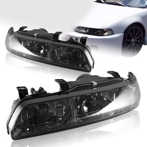 HK5 2-in-1 Design Amber Reflector Corner Light + Headlight 2 Pieces Compatible with 1990-1993 Acura Integra, 1991 1992 (Chrome Housing Smoke Lens)