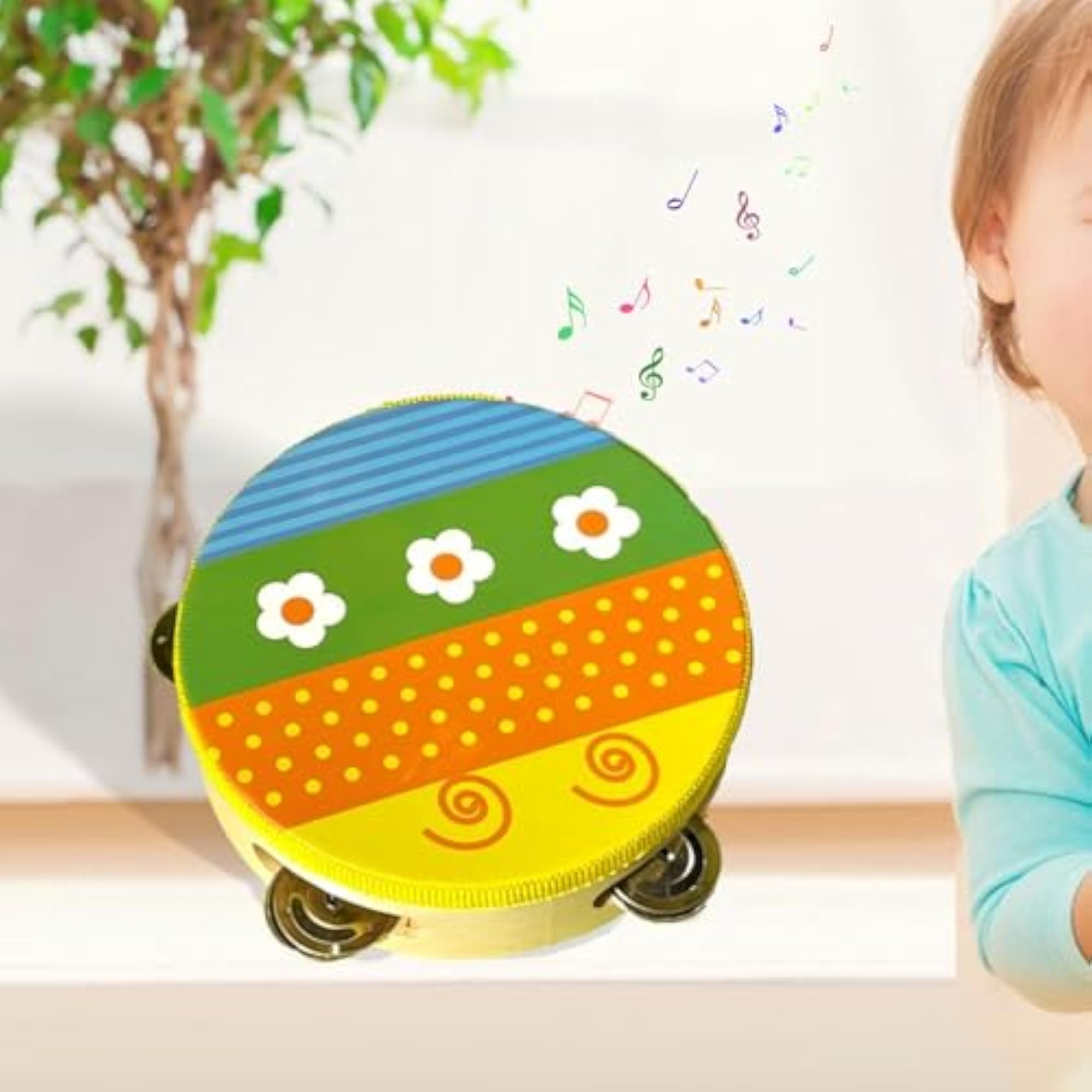 Wood Handheld Tambourines Handbell Educational Toy