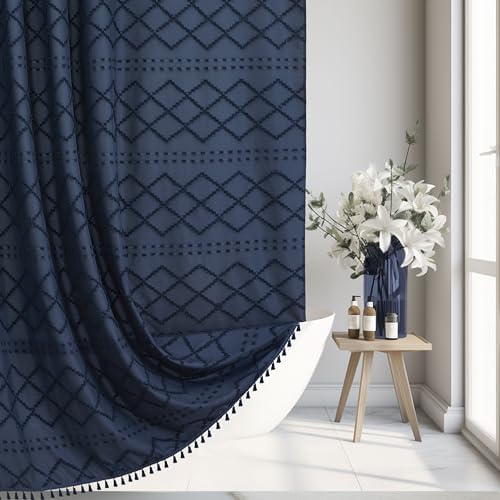 Navy Blue Moody Textured Shower Curtain