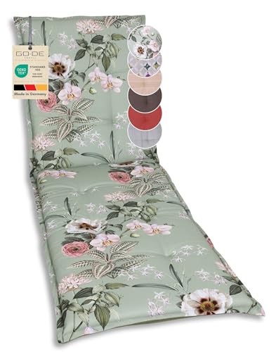 GO-DE Textil Bequeme und attraktive Polsterauflagen für Gartenliegen (Einzelset Orchidee Salbei Liegenauflage)
