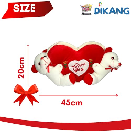 Image of DIKANG Hanging Couple Teddy Bear with Heart for Valentine's Day Gift | Valentine Gift for Boyfriend /Girlfriend /Husband /Wife - 20cm (Off-White & Red)