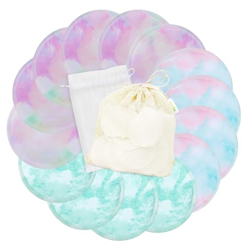 Image of wegreeco Nursing Breast Pads (14 Pack) + Laundry Bag & Travel Storage Bag, 4.7 inch - Washable & Reusable Breastfeeding Nursing Pads (Plain Shape, Watercolors, Large)