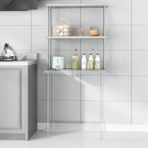 Garvee 12 in x30 in Stainless Steel Overshelf for Prep & Work Table, 360 LB Capacity Commercial 2 Tier Worktable Shelf, Adjustable Double Overshelf fo