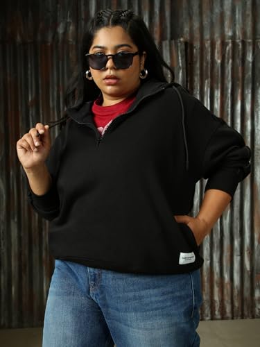 Image of High Star Women Solid Cotton Regular Fit Hood Long Sleeve Sweatshirts
