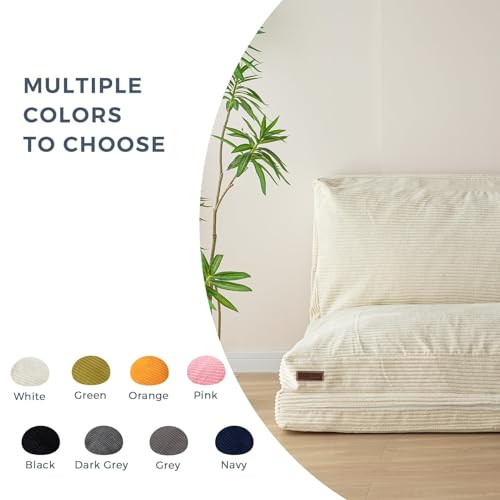Image of MAXYOYO Folding Sofa Bed, Floor Sofa Convertible Chair with Washable Cover, Floor Couch Lounge Bean Bag Chair Bed for Living Room, Beige, 39x91 Inch