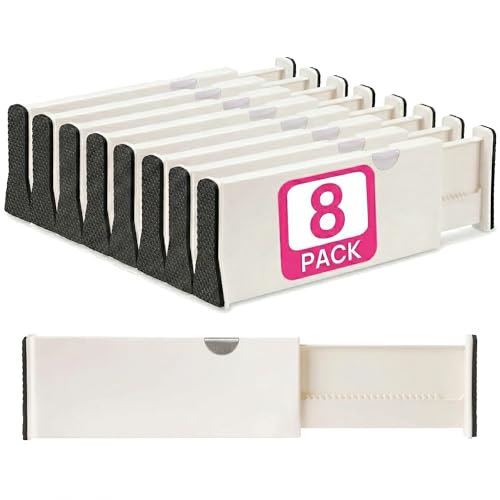 Image of 8 Drawer Organizer and Dividers, Organize Silverware and Utensils in Home Kitchen, Divider for Clothes in Bedroom Dresser, Designed to Not Snag Underwear and Bra Fabrics, Bathroom Storage Organizers