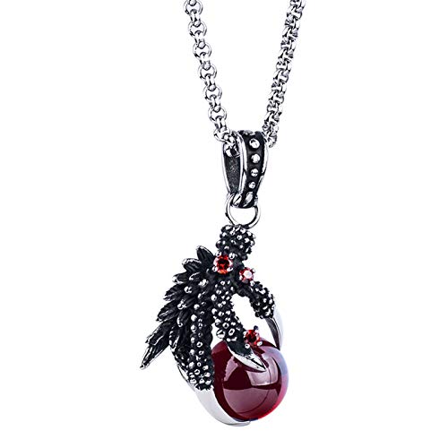 Collier griffe de dragon acier titane vintage avec pendentif ballon rouge