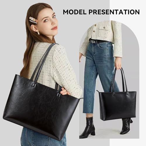 Image of KALIDI Tote Bag Zipper Shoulder Bag Faux Leather Purses Satchel for Women Casual Handbag Work Dating College
