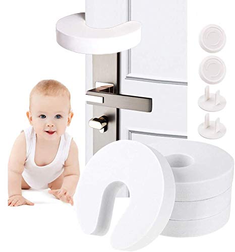 4Pack Finger Pinch Guards & Outlet Covers, Resilient Soft but Durable Eva Made ChildProof Door Finger Stopper|Finger Protectors Stop Kids from Finger Pinch Injuries, Door Slams and Getting Locked