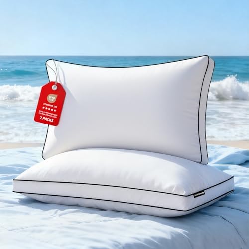 Luxury Goose Feather Down Pillows Standard Size Set of 2, Gussete...